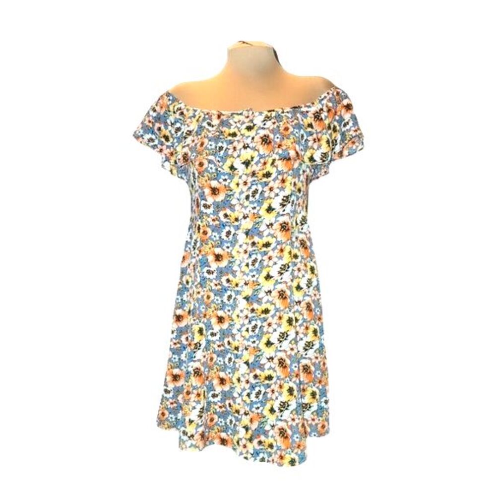 Bebop Blue & Pink Floral Off Shoulder Ruffled Mini Dress Size M‎
